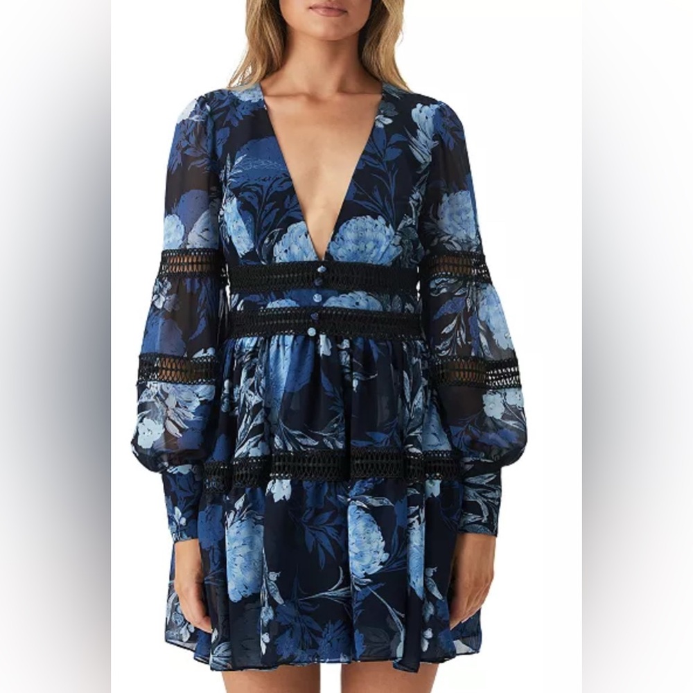 Bardot Navy Floral Long Sleeve Dress